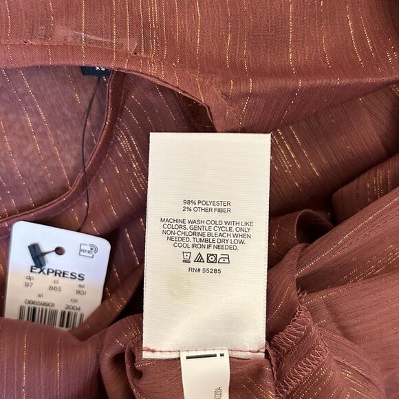 Express Womens Metallic Sheer Gathered Shoulder Long Sleeve Top Size XS NWT $54 - Picture 6 of 16